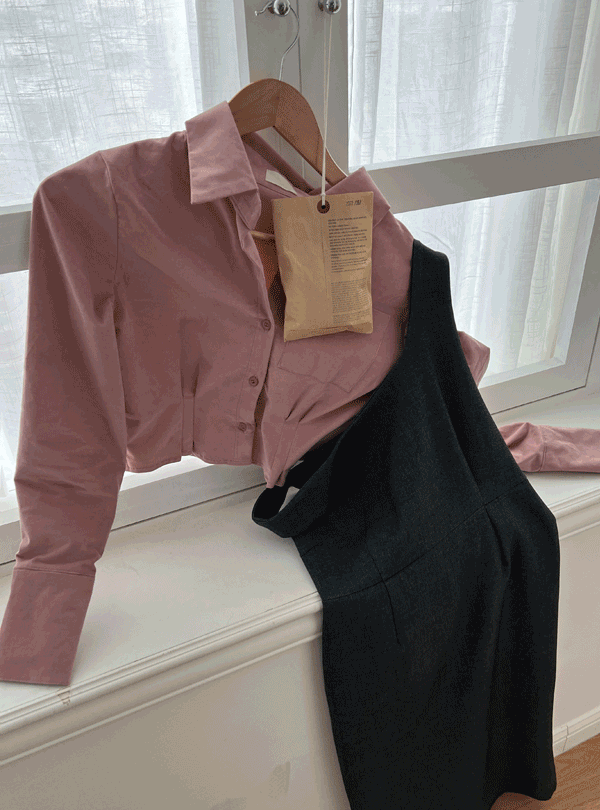 에드 골지 핀턱 셔츠_pink 기본 베이직 심플  데일리 골지 핀탁 셔츠 크롭 슬림핏 잔골지