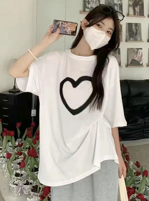 엠프하트 반팔 티셔츠 TS2048 봄 여름 반팔 프린팅 오버핏 기본 베이직 라운드 배색 레이어드 캠퍼스룩 데이트룩 이지룩